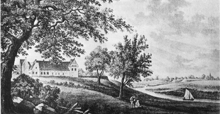 Borgeby från öster år 1818, där Pers farfar var Ladufogde och fadern Pehr växte upp.